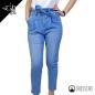 Jeans donna vita alta con cinta in jeans