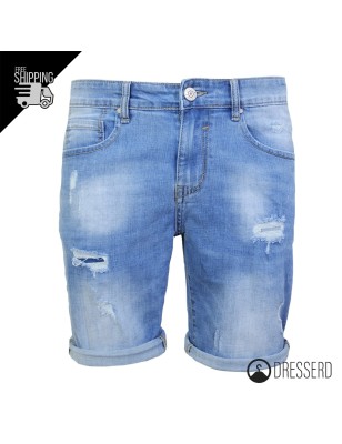 Bermuda Uomo Jeans Corto Dresserd Colorazione Chiara Modello Elasticizzato Pantaloni con strappi