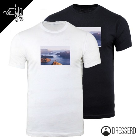 T-Shirt Uomo 100% Cotone Stampo sul Petto Paesaggio Magliette Dresserd