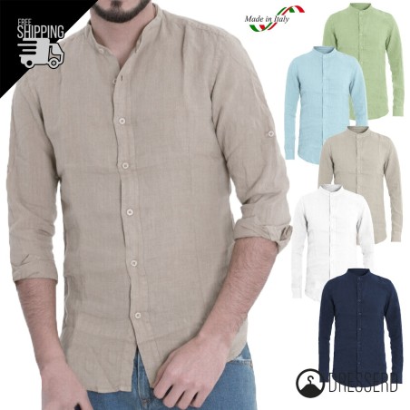 Camicia Uomo Collo Coreano 100% Lino Made in Italy Regular Fit Camicie Dresserd