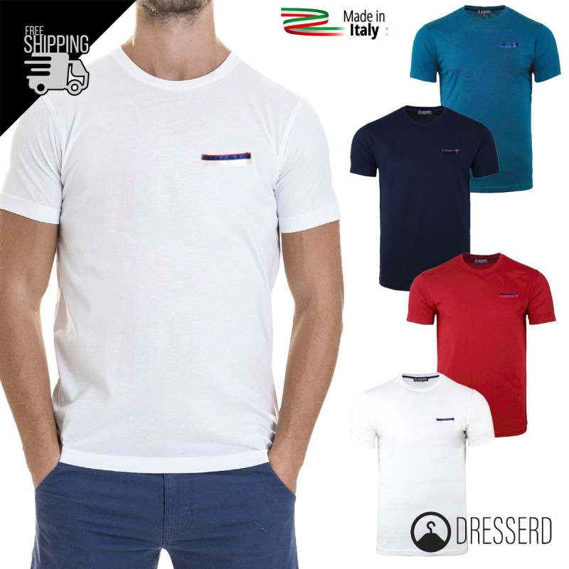 T-Shirt Uomo Tinta Unita Finto Taschino 100% Cotone Made in Italy Magliette Dresserd