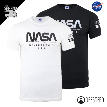 T-Shirt Uomo NASA Stampo sul Petto e sulla Manica, Maglietta 100% Cotone Regular Fit Dresserd