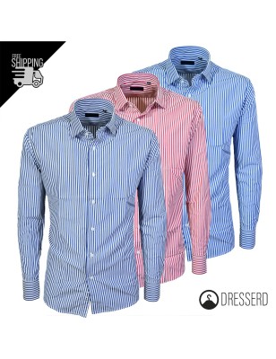 Camicia Uomo Rigata Manica Lunga 100% Cotone Camicie Regular Fit Dresserd