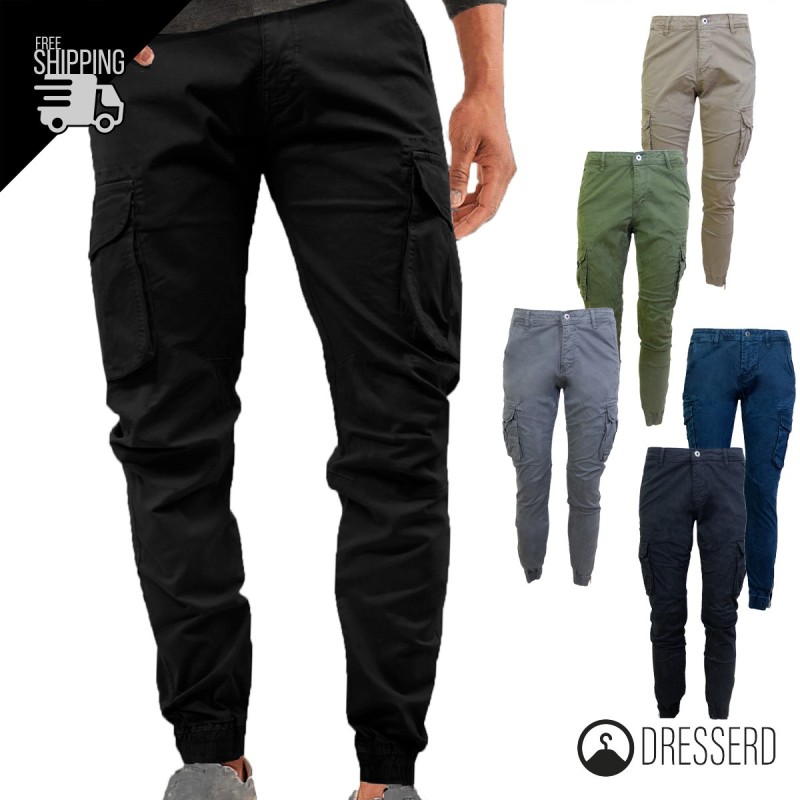Pantalone Uomo Dresserd Multitasche Cargo Tasconi Slim Fit Casual Pantaloni Caldo Cotone