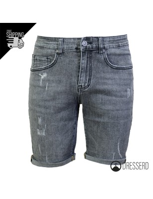 Bermuda Uomo Jeans Dresserd Grigio Modello elasticizzato Semi Slim Fit pantaloncino corto