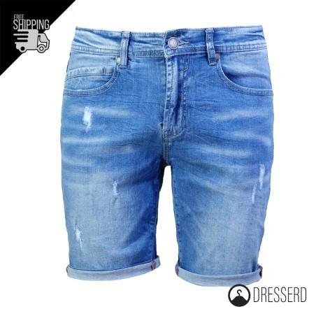 Bermuda Uomo Jeans Corto Dresserd Pantaloncino elasticizzato Strappi semi slim fit