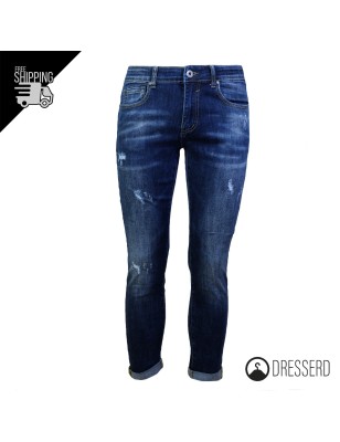 Jeans Uomo Pantalone Slim fit Dresserd modello gamba stretta con trappi pantaloni elasticizzati