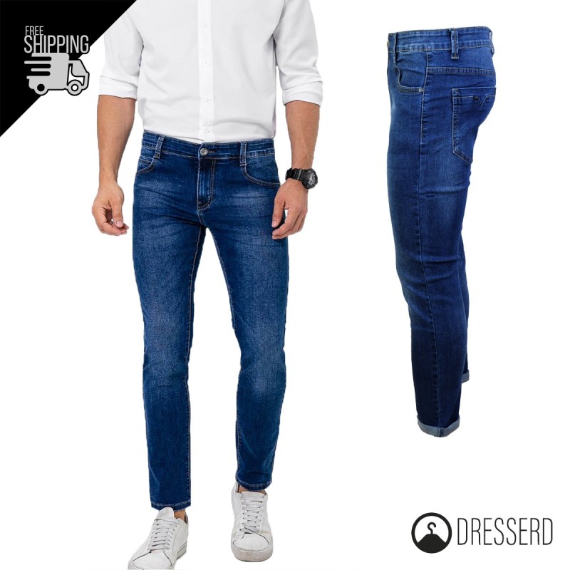 Pantalone Uomo Jeans Lungo Dresserd Semi Slim Fit Modello elasticizzato Pantaloni Lunghi