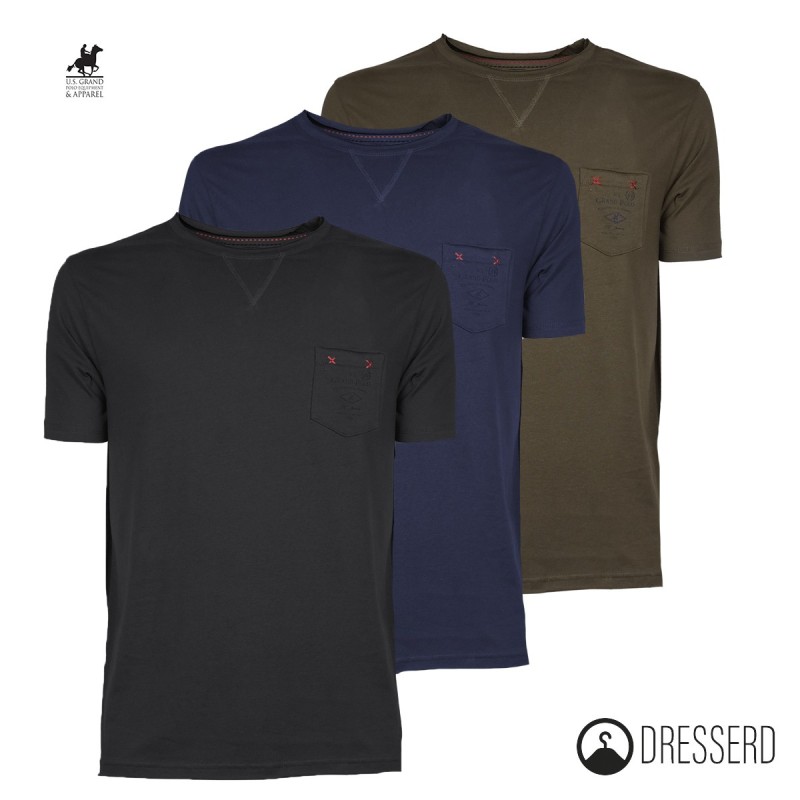 T-Shirt Uomo Taschino U.S. Grand Polo Equipment & Apparel Maglia mezza manica tinta unita