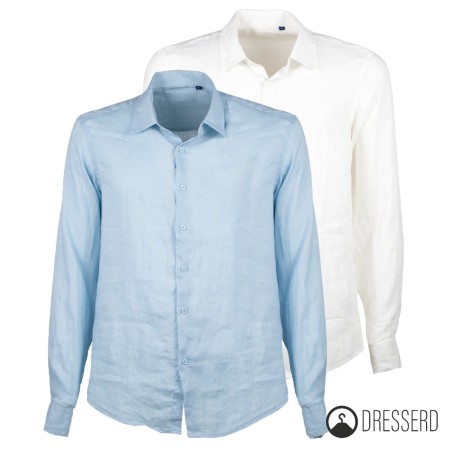 Camicia Uomo 100% Lino Manica Lunga Semi Slim Fit Camicie Dresserd